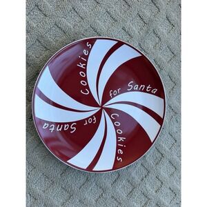 North Pole Santa Red White Candy Cane Striped Milk Cookies Plate